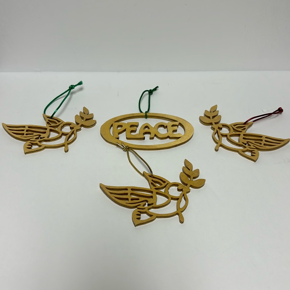 Handmade Wooden Christmas Peace Ornaments set of 4